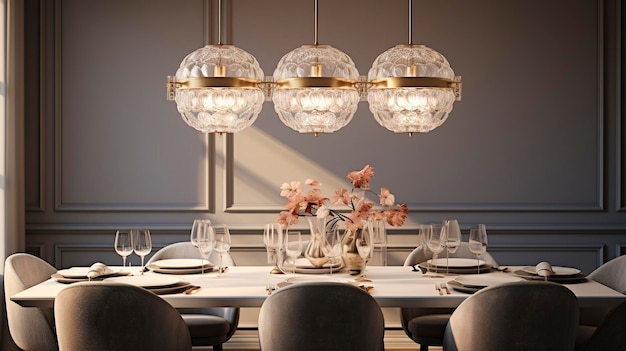 Une photo d'un lustre design dans une salle à manger