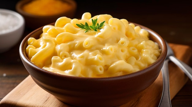 Une photo de macaroni et de fromage crémeux