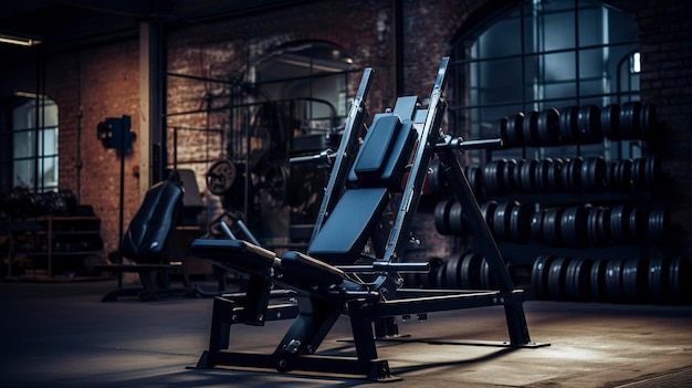 Une photo d'une machine de squat inutilisée dans un gymnase