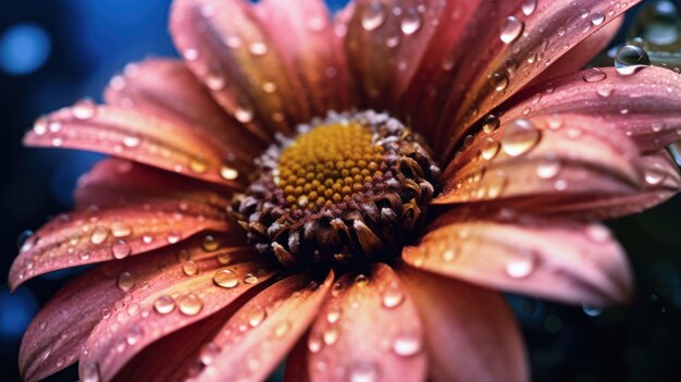 Photo macro abstraite Fleur artistique avec des gouttes d'eau en arrière-plan