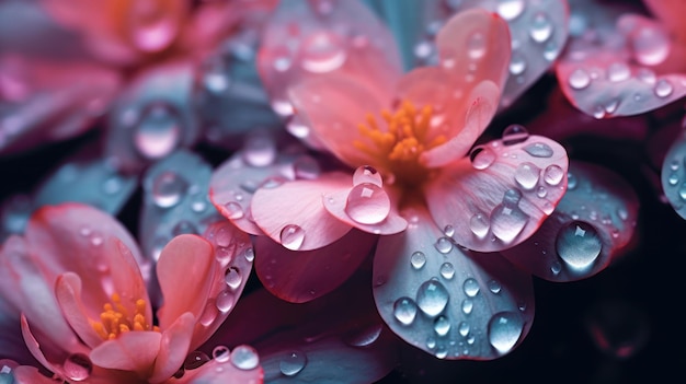 Photo macro abstraite Fleur artistique avec des gouttes d'eau en arrière-plan