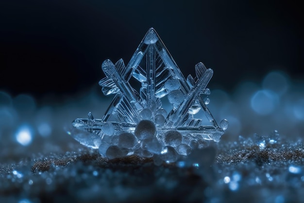 Photo macro de l'ai génératif du cristal de neige réel