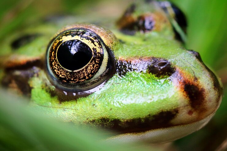 Une photo macro d'une belle grenouille regardant au loin