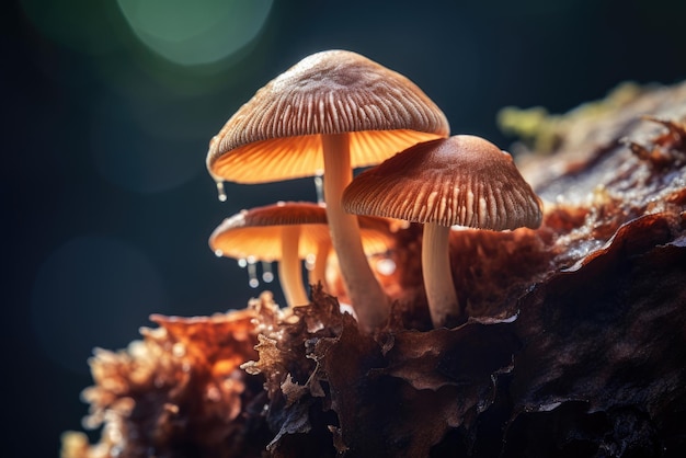 Une photo macro d'un champignon