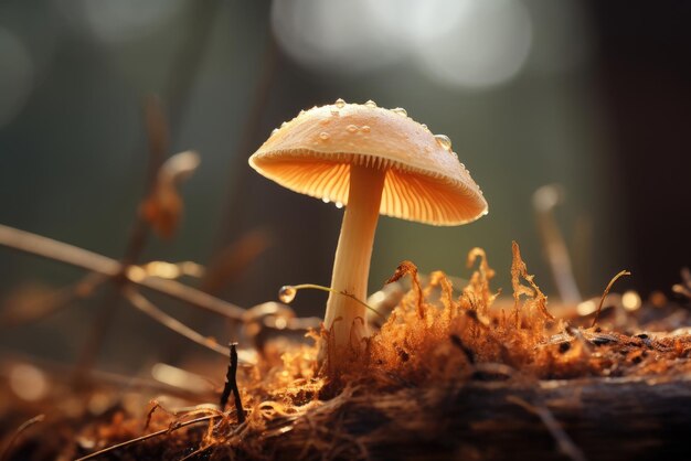 Une photo macro d'un champignon