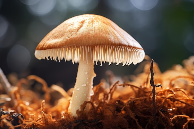 Une photo macro d'un champignon