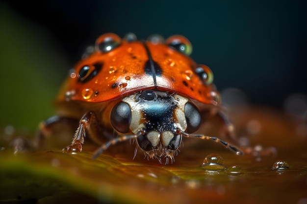 Photo macro d'une coccinelle avec un arrière-plan flou