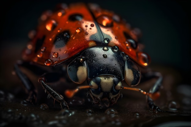 Photo macro d'une coccinelle avec un arrière-plan flou