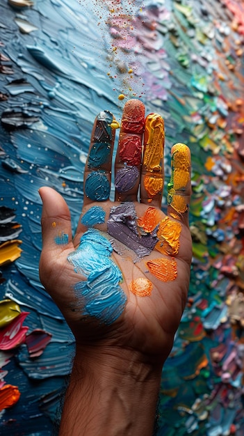 Photo une photo macro d'une main mélangeant des couleurs de peinture