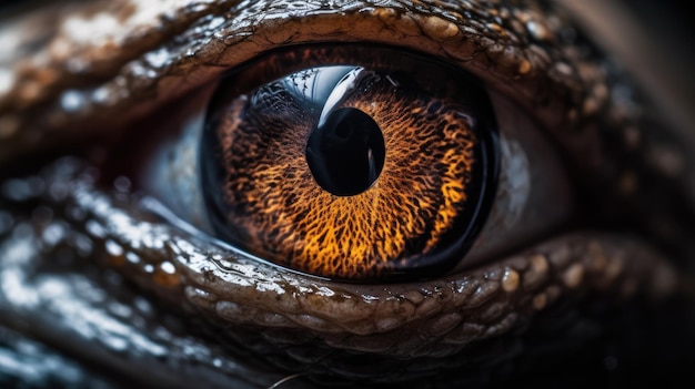 Photo macro de l'œil d'un reptile