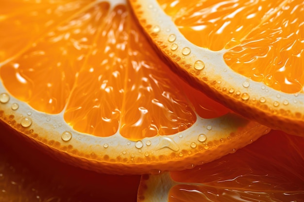 Une photo macro d'une orange coupée