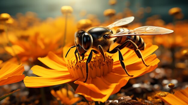 Photo macro d'une ruche sur un nid d'abeilles avec copyspace Les abeilles produisent du miel frais et sain Concept d'apiculture