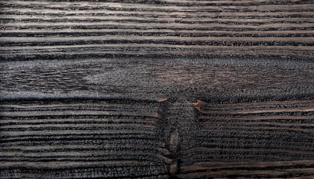 Photo macro d'une surface en ébène noir avec une texture en bois