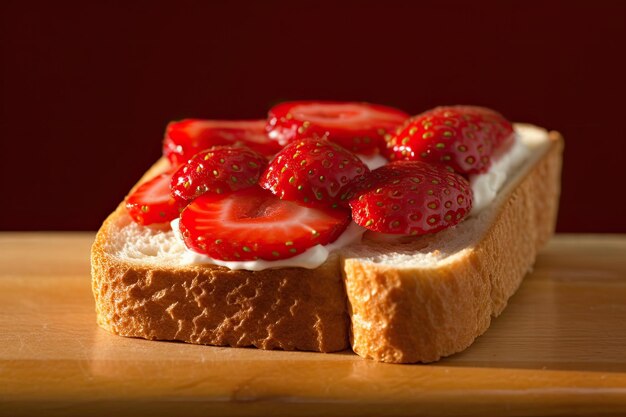 Photo macro de toast aux fraises d'un petit-déjeuner frais avec du miel dégoulinant généré par l'IA