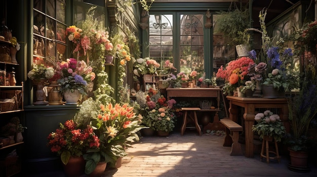 Une photo d'un magasin de fleurs animé