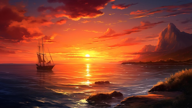 Une photo d'un magnifique coucher de soleil sur la mer
