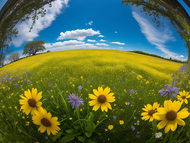 Une photo d'un magnifique jardin de fleurs vue des abeilles