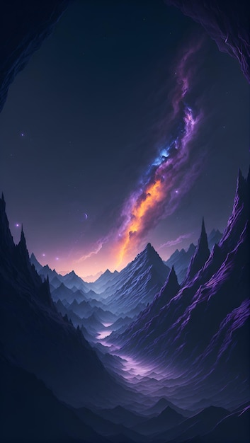 Photo d'une magnifique peinture nocturne du paysage de montagne