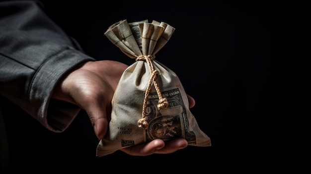 Une photo d'une main tenant un sac d'argent
