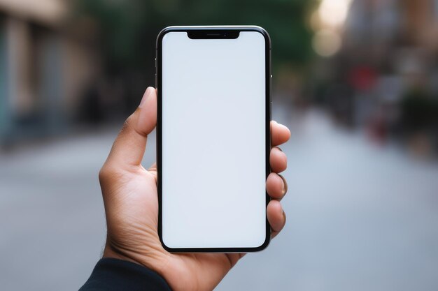 Photo d'une main tenant un smartphone élégant avec un écran vide IA générative