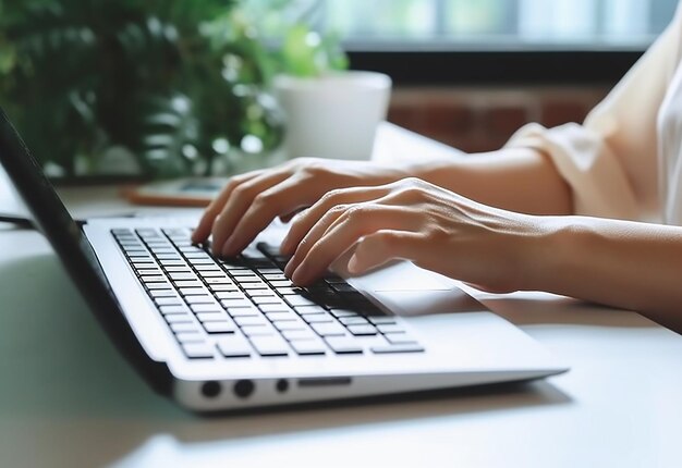 Photo des mains sur le clavier de l'ordinateur portable pendant la frappe