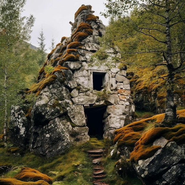 une photo d'une maison avec un ciel bleu et de l'herbe verte