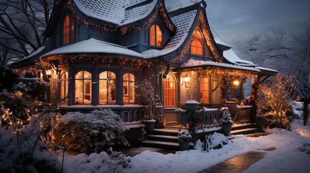 photo d'une maison en décoration de Noël