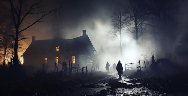 Photo de maison fantôme dans le noir