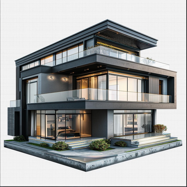 une photo d'une maison avec une image d'une voiture garée devant elle