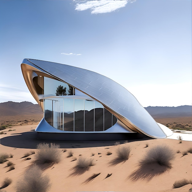 Photo d'une maison moderne du désert au design futuriste créée par AI