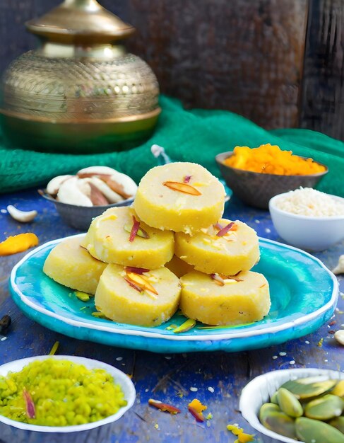 Photo malai peda ou pera blanc est un mithai sucré ou délicieux du nord de l'Inde