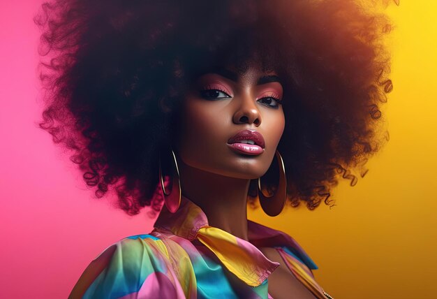 photo d'un mannequin afro-américain portant du rose et du jaune dans le style coloré