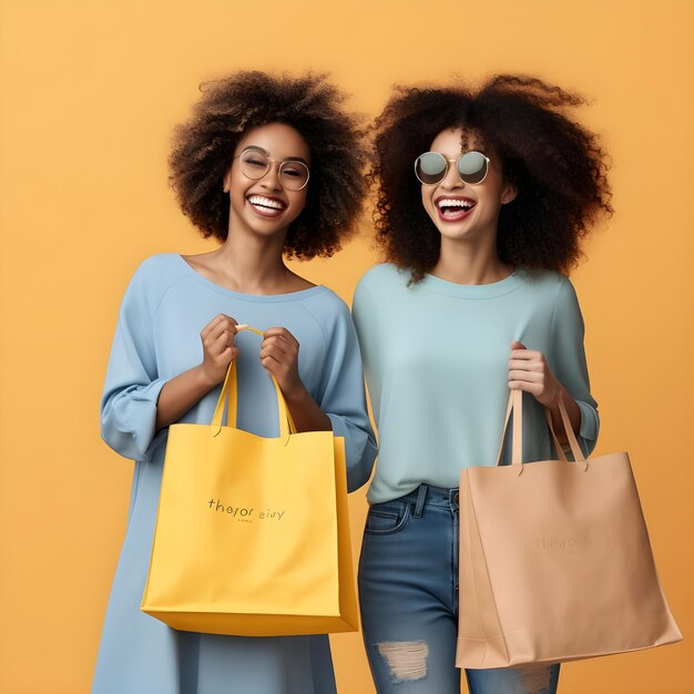 photo de maquette d'une dame heureuse et à la mode tenant un sac à courses à la main