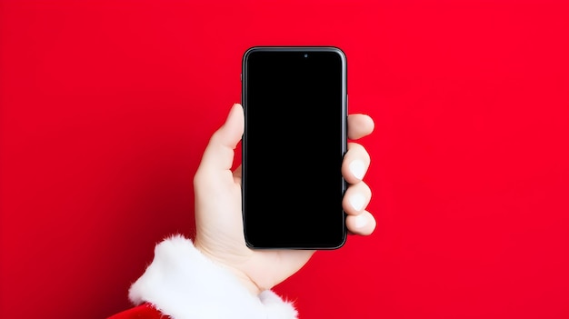 Photo d'une maquette de smartphone avec une casquette de père Noël pour le concept de vente de Noël Joyeux Noël