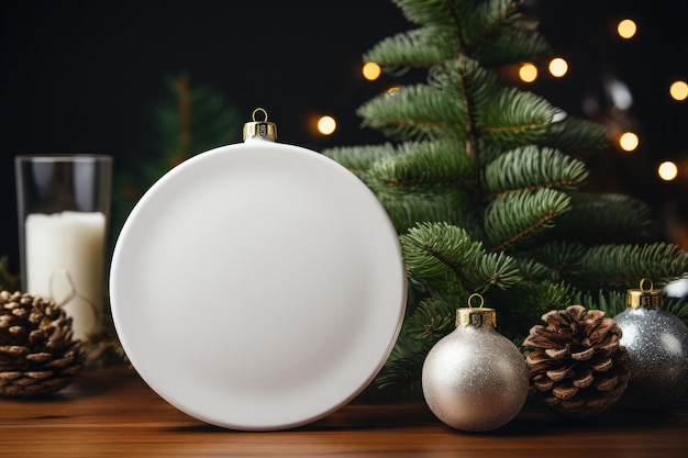 Photo d'une maquette vierge et plate décorative sur le sapin de Noël Generative AI