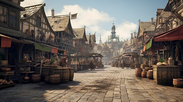 Photo une photo d'un marché désert avec des étals traditionnels