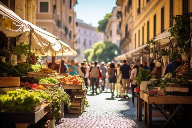 Photo une photo d'un marché de rue animé à rome