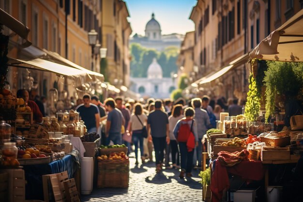 Photo une photo d'un marché de rue animé à rome