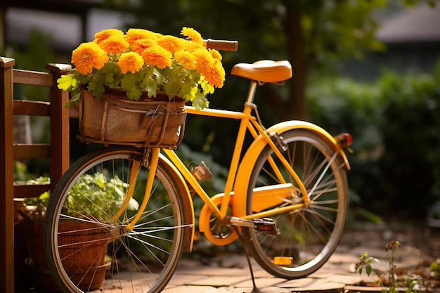 Photo de Marigold avec un vélo vintage en arrière-plan