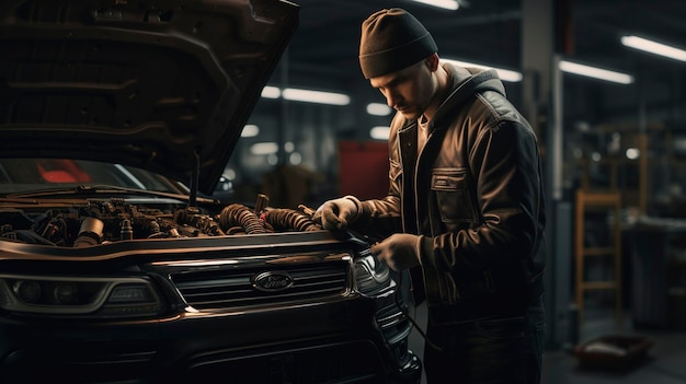 Une photo d'un mécanicien travaillant sur une voiture