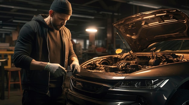 Une photo d'un mécanicien travaillant sur une voiture