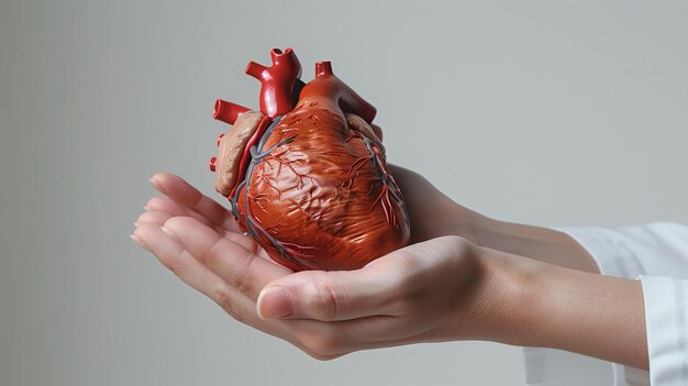 Photo d'un médecin tenant un modèle de cœur en forme réelle dans ses mains