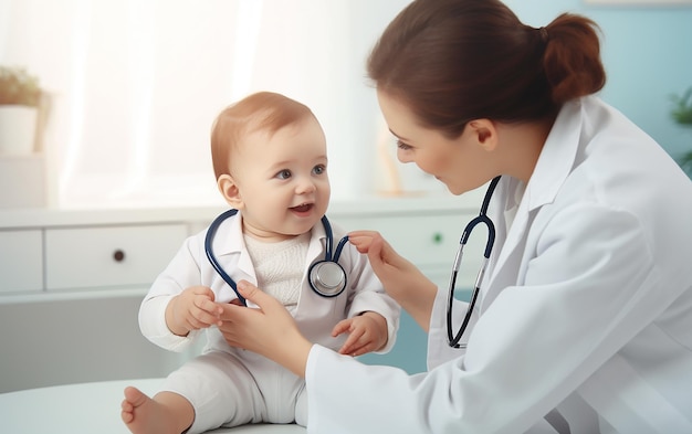 Photo d'un médecin tenant un petit bébé mignon