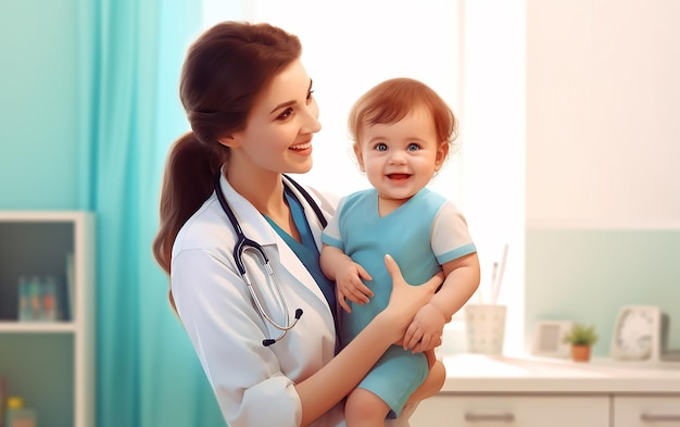 Photo d'un médecin tenant un petit bébé mignon