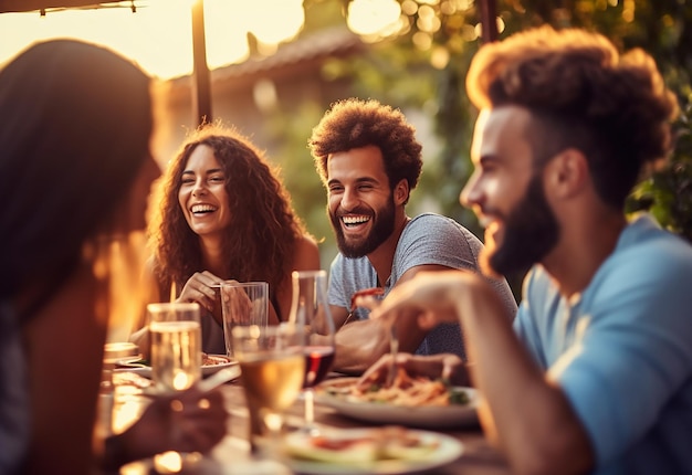 Photo des meilleurs amis en train de dîner ensemble