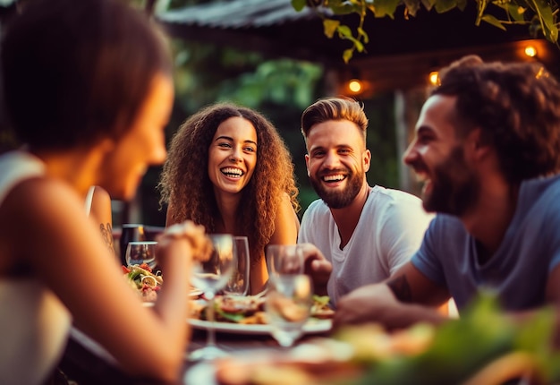 Photo des meilleurs amis en train de dîner ensemble