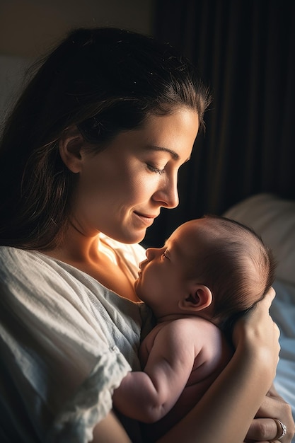 Une photo d'une mère et d'un bébé se liant ensemble créée avec l'IA générative