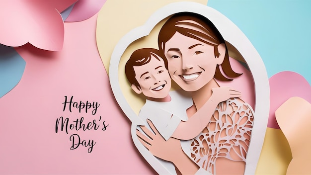 une photo d'une mère et d'un enfant heureux avec un fond rose et une mère et un père heureux