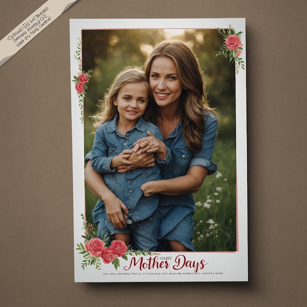 une photo d'une mère et d'une fille avec des fleurs en arrière-plan