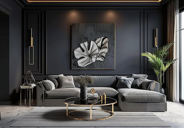 Photo de meubles d'intérieur modernes pour le salon avec un canapé coloré de luxe